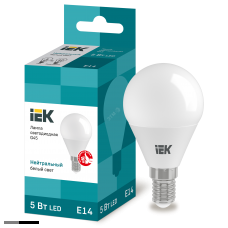 Лампа LED E14 GL45 5Вт 4000K 450лм 220В IEK белый матовый шар