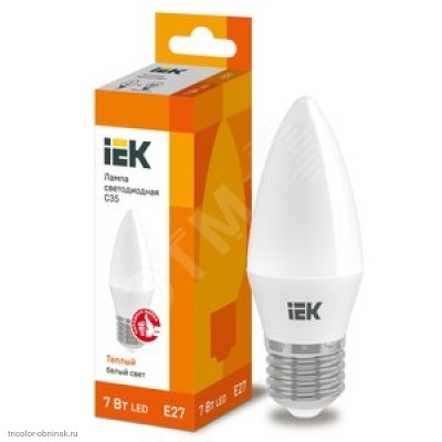 Лампа LED E27 C35   7w 3000K 630лм 220v IEK тепло-белый матовая свеча