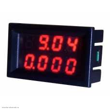 DC вольтметр цифровой 0.28" 4 разряда 200V + амперметр 10A VDC4-28V размер отверстия 27х46 мм. красный/красный