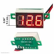 DC вольтметр цифровой 3.5-30V бескорпусной 2 провода по 10 см. 0.36" красный