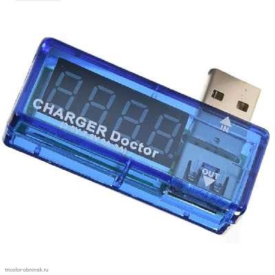USB тестер тока и напряжения синий угловой LED 3.5-7V  0-3.0A