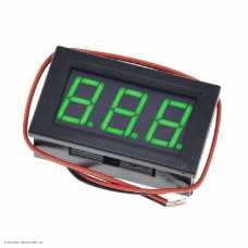 DC вольтметр цифровой 0.56" 3 разряда 4.5-30V 2 провода размер отверстия 27х46 мм. зеленый