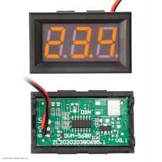 DC вольтметр цифровой 0.56" 3 разряда 4.5-30V 2 провода размер отверстия 27х46 мм. оранжевый