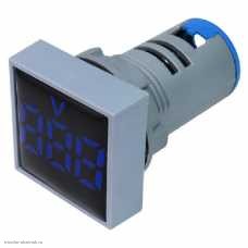 AC вольтметр цифровой 0.28" 3 разряда 30-500V диаметр отверстия М22 квадратный синий