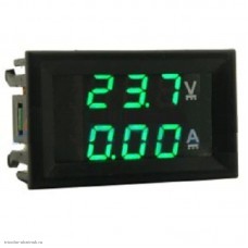 DC вольтметр цифровой 0.28" 3 разряда 100V + амперметр 10A VDC4-28V размер отверстия 27х46 мм. зеленый/зеленый
