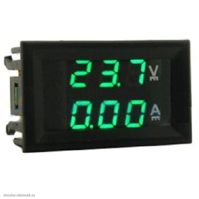 DC вольтметр цифровой 0.28" 3 разряда 100V + амперметр  10A VDC4-28V размер отверстия 27х46 мм. зеленый/зеленый