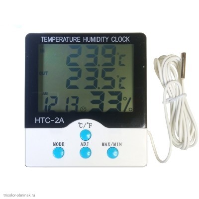 Термогигрометр HTC-2A 3 строки (комнатно-уличный/гигрометр/часы/будильник/память MAX-MIN)