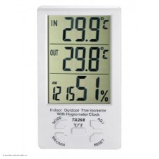 Термогигрометр TA298 (комнатно-уличный/гигрометр/часы/будильник/память MAX-MIN)