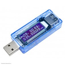 USB тестер тока, напряжения, емкости прямой синий ЖК 4-20V 0-3A 0-99999 mAh 0-99h