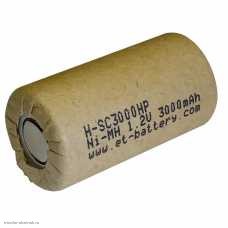 Технологический аккумулятор 1/0 SC 3000 mAh 23*43мм 1.2V Ni-MH R= 5 mΩ высокотоковый в картоне ET