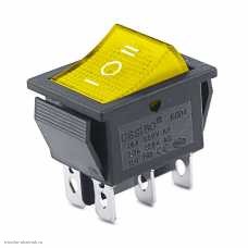 Переключатель 22X30 ON-OFF-ON (2 группы) 6pin KCD2-203N с подсветкой 12V желтый
