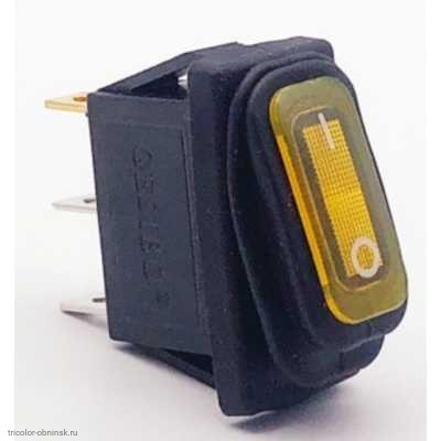 Переключатель 11x30 ON-OFF 3pin KCD3-101NW SC-791WL влагозащищенный с подсветкой 12V желтый
