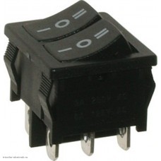 Переключатель 20х22мм на 3 положения нейтраль с фиксацией 6 pin 250V 6A без подсветки черный двойной