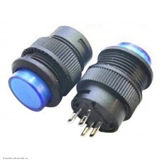 Кнопка М16 на 2 положения с фиксацией 4 pin 250V 3А с подсветкой светодиод 3V синий