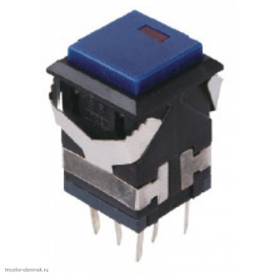 Кнопка17х17мм на 2 положения перекидной 8 pin 250V 6А с подсветкой светодиод 3V синий