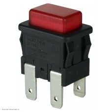 Кнопка13х19мм на 2 положения на замыкание 4 pin 250V 15А с подсветкой красный
