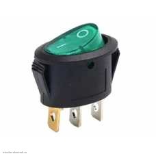Переключатель 13х21мм на 2 положения на замыкание 3 pin 250V 6А с подсветкой зеленый