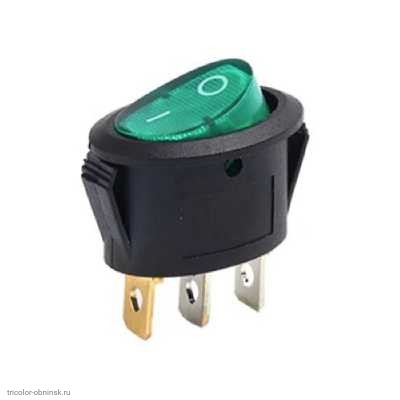 Переключатель 13х21мм на 2 положения на замыкание 3 pin 250V 6А с подсветкой зеленый