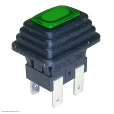 Кнопка13х19мм на 2 положения с фиксацией 4 pin 250V 15А с подсветкой влагозащищенная зеленый