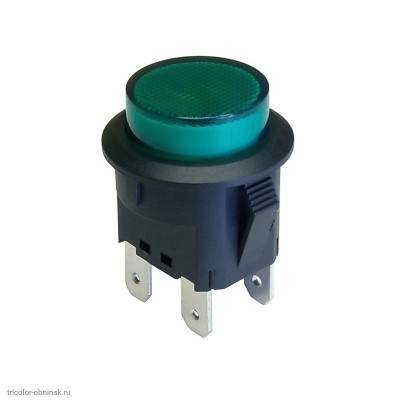 Кнопка d20 на 2 положения с фиксацией 4 pin 250V 15А с подсветкой зеленый