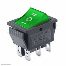 Переключатель 22X30 ON-OFF-ON (2 группы) 6pin KCD2-203N с подсветкой 12V зеленый