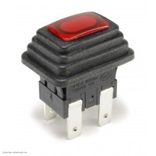 Кнопка13х19мм на 2 положения с фиксацией 4 pin 250V 15А с подсветкой влагозащищенная красный