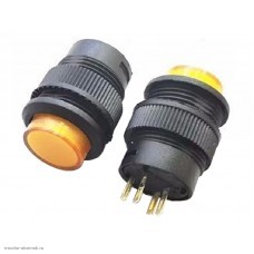 Кнопка М16 на 2 положения с фиксацией 4 pin 250V 3А с подсветкой светодиод 3V желтый