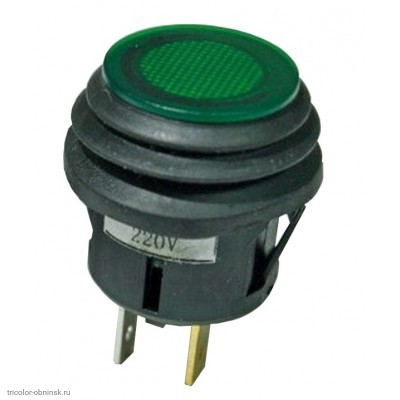 Кнопка d20 на 2 положения с фиксацией 4 pin 250V 15А с подсветкой влагозащищенная зеленый