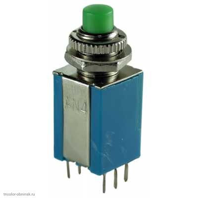 Кнопка М8 2 группы перекидных контактов 6pin 250V 2A без подсветки зеленый