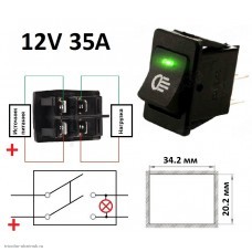 Переключатель 20X34 ON-OFF (2 группы) 4pin ASW-17D с подсветкой 12V схема и размеры