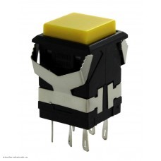Кнопка17х17мм на 2 положения перекидной 8 pin 250V 6А с подсветкой светодиод 3V желтый