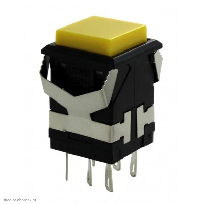 Кнопка17х17мм на 2 положения перекидной 8 pin 250V 6А с подсветкой светодиод 3V желтый