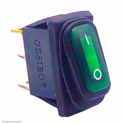 Переключатель 11x30 ON-OFF 3pin KCD3-101NW SC-791WL влагозащищенный с подсветкой 12V зеленый