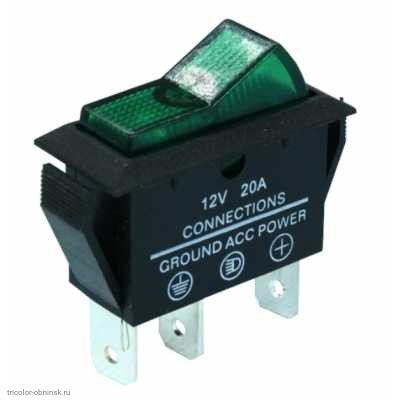 Переключатель 11x30 ON-OFF 3pin KCD3-5-101N SC-791 ASW-09D с подсветкой 12V зеленый