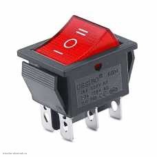 Переключатель 22X30 ON-OFF-ON (2 группы) 6pin KCD2-203N с подсветкой 12V красный