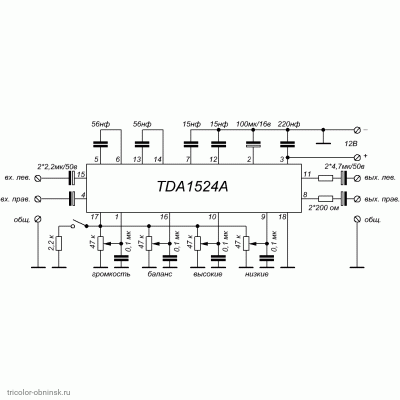 Конструктор. Плата с описанием Темброблок 2 канала TDA1524 + детали