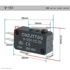 Микропереключатель SC799 3pin (519) пластина 10мм 250V 6A