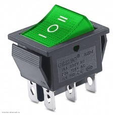 Переключатель 22х30мм на 3 положения нейтраль 6 pin 250V 16А с подсветкой зеленый
