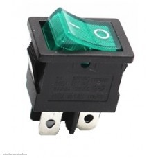 Переключатель 13х19мм на 2 положения на замыкание 4 pin 250V 6А с подсветкой зеленый