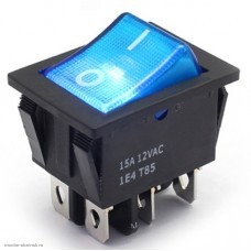 Переключатель 22х30мм на 2 положения перекидной 6 pin 250V 16А с подсветкой синий