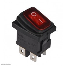 Переключатель 13х19мм на 2 положения на замыкание 4 pin 250V 6А с подсветкой влагозащищенный красн.