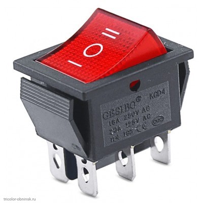 Переключатель 22х30мм на 3 положения нейтраль 6 pin 250V 16А с подсветкой красный