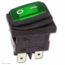 Переключатель 13х19мм на 2 положения на замыкание 4 pin 250V 6А с подсветкой влагозащищенный зелен.