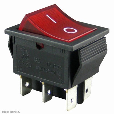 Переключатель 22х30мм на 2 положения перекидной 6 pin 250V 16А с подсветкой красный