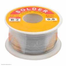 Припой ПОС-63 SOLDER 0.8 мм с канифолью CF10 2% (бобина 100г брутто) 183 °C