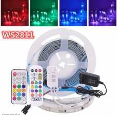 Лента адресная 5 метр 10 мм 12v 5050 60 Led/м открытая WS2811. WiFi, БП, пульт.