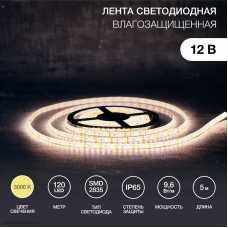 Лента 1 метр 08 мм 12v 2835 120 Led/м силикон белая тёплая IP65
