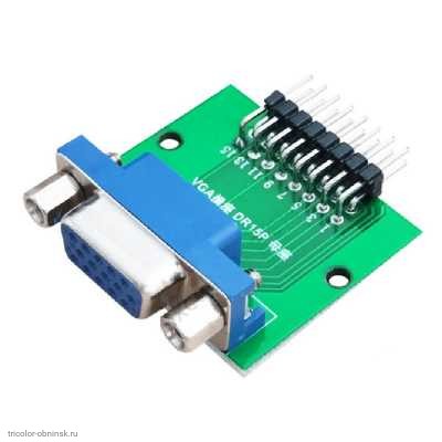 DB15 VGA гнездо угловое на тестовой плате + Dupont штекер 2х8 угловой