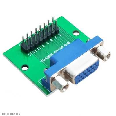 DB15 VGA гнездо угловое на тестовой плате + Dupont штекер 2х8 прямой