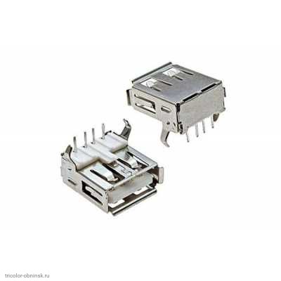 Гнездо  USB A-1J  (гнездо на плату выводы угловые)